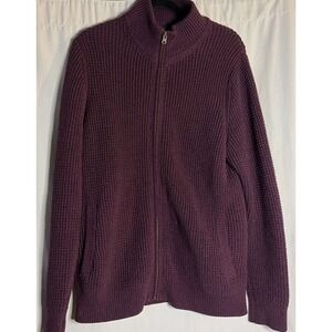 Vintage LL Bean Preppy Mens XL Burgundy Organic Cotton Full Zip Knit Cardigan